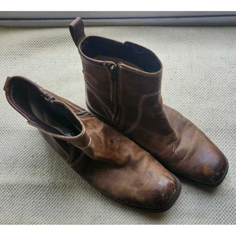 Bed Stu Mens Boots Size US 11 Leather Brown 6186 Zip Up UK 10 Stitch Distressed